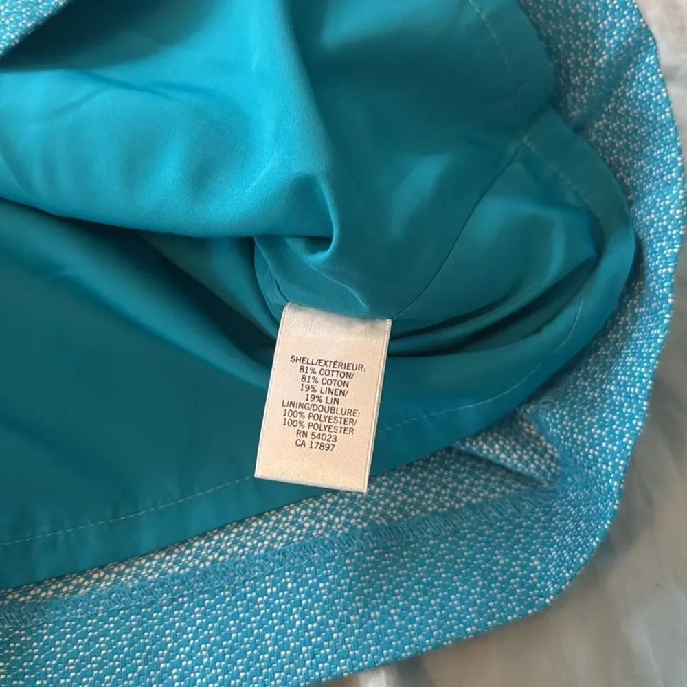 *Banana Republic* Sz 10 Lined Linen/Cotton Blend Tweed Turquoise Pencil Skirt